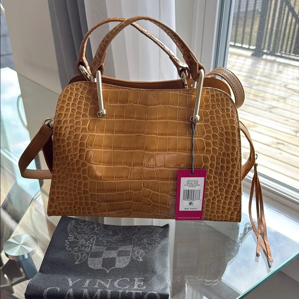 Vince Camuto Gold Tan Satchel with Crocodile Texture - Picture 2 of 13